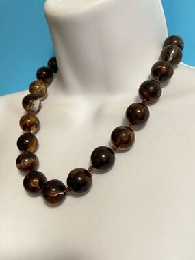 ICING Acrylic Brown Glossy Chunky Beads Necklace 18”+3” Extender